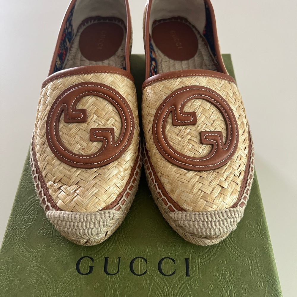 Gucci Beige and Brown Palmi Espadrille 36.5